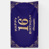 Banderoles 16e anniversaire Parties scintillant marine bleu e (Vertical)