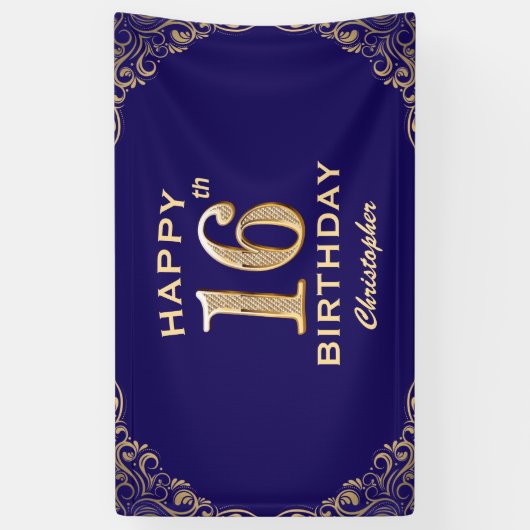 Banderoles 16e anniversaire Parties scintillant marine bleu e (Vertical)