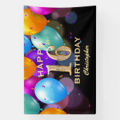 Banderoles 16e fête d'anniversaire Ballons noirs et or (Verticale)