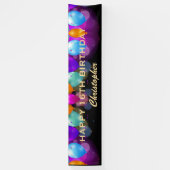 Banderoles 16e fête d'anniversaire Ballons noirs et or (Vertical)