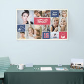 Banderoles 16th Birthday Custom Photo Collage Red Blue (Salon professionnel)