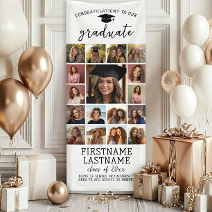 Banderoles 17 Photo Collage Graduation Moderne Minimal Blanc