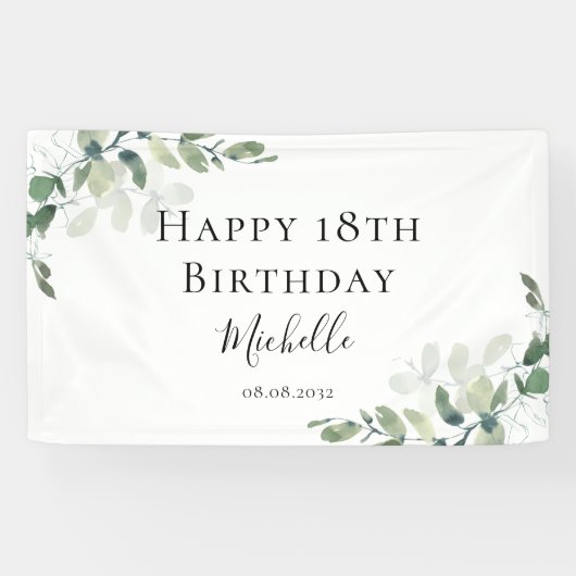 Banderoles 18e anniversaire Eucalyptus Verdure Accueil modern (Horizontal)
