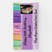 Banderoles 18e anniversaire licorne couleurs nom photo violet (Verticale)