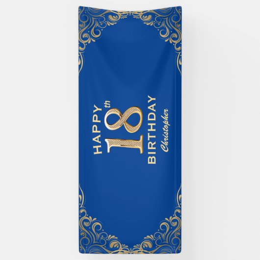 Banderoles 18e anniversaire Parties scintillant bleue et or c (Vertical)