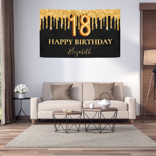 Banderoles 18e anniversaire parties scintillant en or noir bi