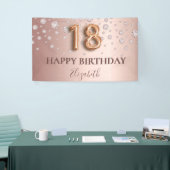 Banderoles 18e anniversaire rose or diamants script de ballon (Salon professionnel)