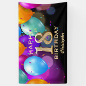 Banderoles 18e fête d'anniversaire Ballons noirs et or (Vertical)