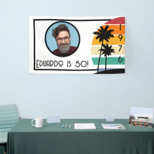 Banderoles 1976 Retro Stripe Sunset Vintage Nom photo personn