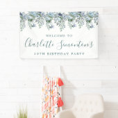 Banderoles 19e anniversaire Dusty Blue Floral Bienvenue (En situation)