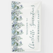 Banderoles 19e anniversaire Dusty Blue Floral Bienvenue (Vertical)