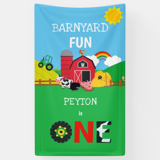 Banderoles 1er anniversaire Animaux de ferme Barnyard Fun Kid (Vertical)