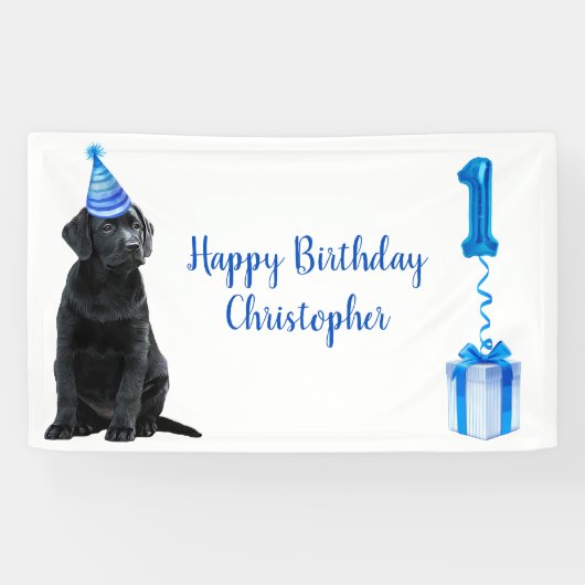 Banderoles 1er Anniversaire Chiot Thème - Chien bleu mignon G (Horizontal)