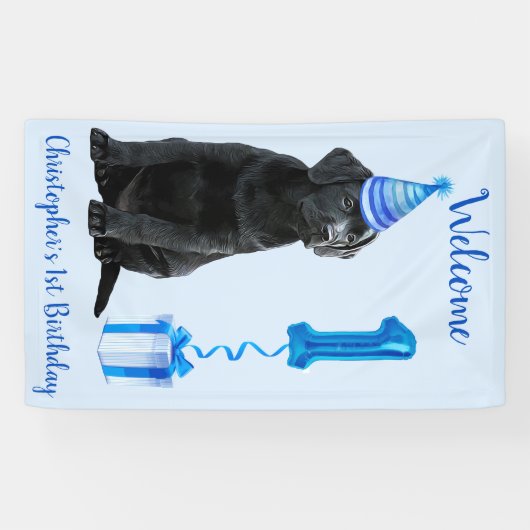 Banderoles 1er Anniversaire Chiot Thème - Chien bleu mignon G (Horizontal)