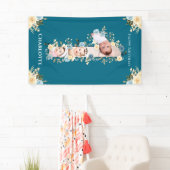 Banderoles 1er anniversaire Fleur Turquoise photo Collage ble (En situation)