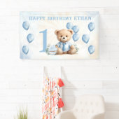 Banderoles 1er anniversaire mignon Bear Ballons Bleus Banner (En situation)