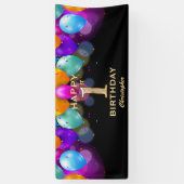 Banderoles 1ère fête d'anniversaire Ballons noirs et or (Vertical)