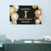 Banderoles 1ère fête d'anniversaire Ballons noirs et or (Salon professionnel)