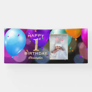 Banderoles 1ère fête d'anniversaire Ballons noirs et or Photo