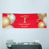 Banderoles 1ère fête d'anniversaire Ballons rouges et or (Salon professionnel)