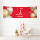 Banderoles 1ère fête d'anniversaire Ballons rouges et or (Insitu)