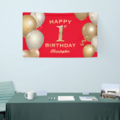 Banderoles 1ère fête d'anniversaire Ballons rouges et or (Salon professionnel)