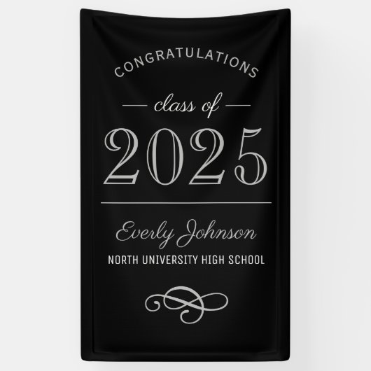 Banderoles 2023 Elégant Black and Grey Custom Graduation (Vertical)