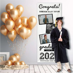 Banderoles 2024 Black Sketch 3 Photo Collage Graduation Party