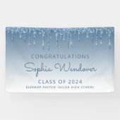 Banderoles 2024 Chic Blue Parties scintillant Drip Graduation (Horizontal)