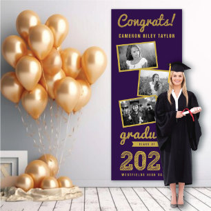 Banderoles 2024 Gold Sketch 3 Photo Collage Graduation Party