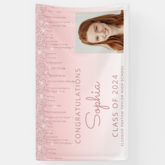 Banderoles 2024 Photo Pink Parties scintillant Drip Graduatio (Vertical)