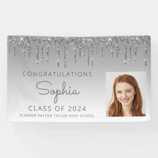 Banderoles 2024 Photo Silver Parties scintillant Drip Graduat (Horizontal)