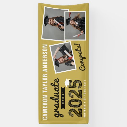 Banderoles 2025 Bold Croquis 3 Photo Collage Graduation Party (Vertical)