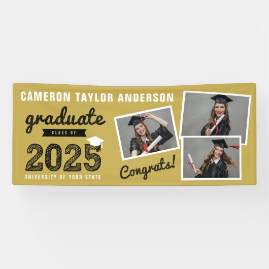 Banderoles 2025 Bold Croquis 3 Photo Collage Graduation Party (Horizontal)