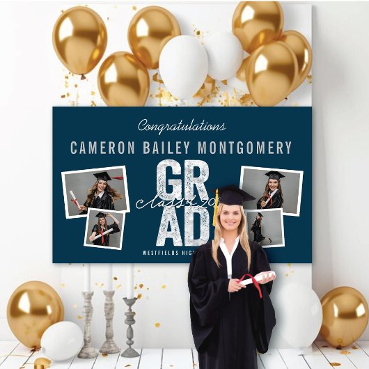 Banderoles 2025 Bold Silver GRAD 4 Photo Graduation Party