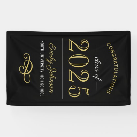 Banderoles 2025 Elégant Gold Black Custom Graduation (Horizontal)