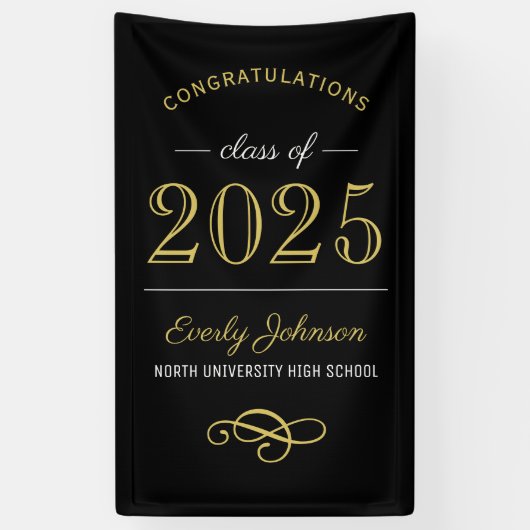 Banderoles 2025 Elégant Gold Black Custom Graduation (Vertical)