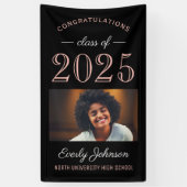 Banderoles 2025 Elégant Rose Gold Black Custom Graduation (Vertical)