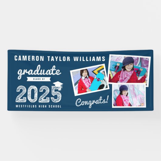 Banderoles 2025 Graduate Sketch Trois Photo Graduation Party (Horizontal)