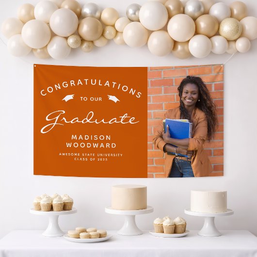 Banderoles 2026 Photo Orange Brûlé Blanc Script Diplôme