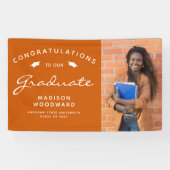 Banderoles 2026 Photo Orange Brûlé Blanc Script Diplôme (Horizontal)