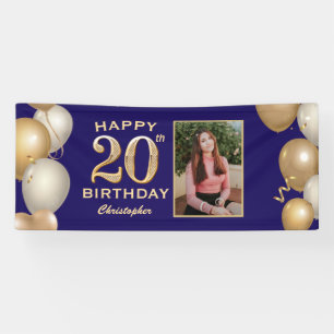 Banderoles 20e Anniversaire Marine Bleu et Ballons d'or