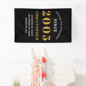 Banderoles 20e Anniversaire Né 2005 Ajouter Nom Noir Or (En situation)