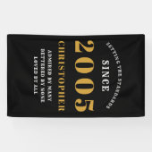 Banderoles 20e Anniversaire Né 2005 Ajouter Nom Noir Or (Horizontal)