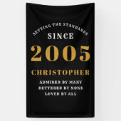 Banderoles 20e Anniversaire Né en 2005 Ajouter Nom Noir Or (Vertical)