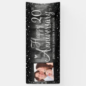 Banderoles 20e Anniversaire Rustic Bois Photo Argent Confetti (Vertical)