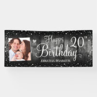 20e anniversaire Rustic Wood Photo Argent Confetti