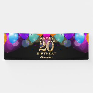 Banderoles 20e fête d'anniversaire Ballons Noir et Or