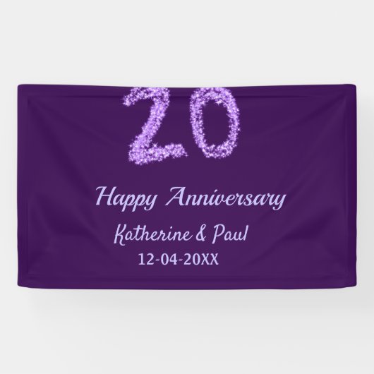 Banderoles 20e heureux anniversaire ajouter nom du couple dat (Horizontal)