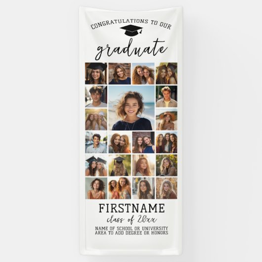 Banderoles 21 Photo Collage Graduation Moderne Minimal Blanc (Vertical)